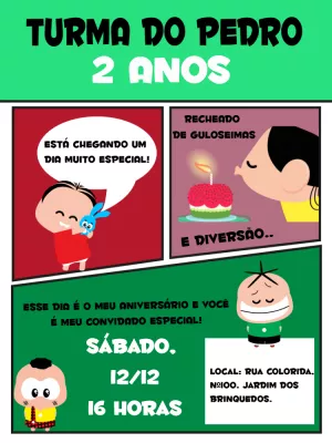 Invitation d'anniversaire Turma da Mônica – Statique – Bella Liz Convites