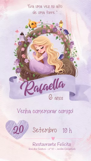 Convite Aniversário Rapunzel para Editar e Imprimir