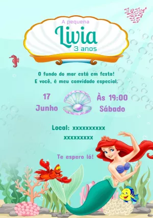 Invitación de cumpleaños La Sirenita – Estático – Convites Personalizados