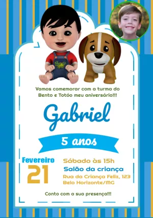 Convite Aniversário Bento e Totó com Foto para Editar Online