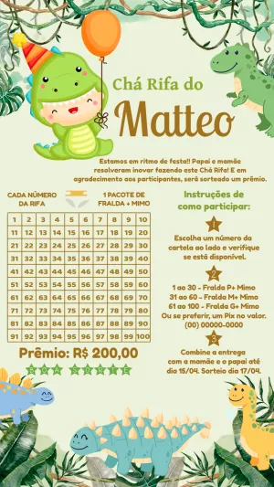 Convite Chá Rifa Dinossauro Baby Editável Online