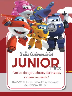 Convite de Aniversário Super Wings para Editar e Imprimir