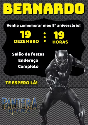 Convite de Aniversário Pantera Negra Editável Online
