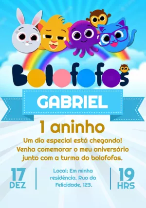 Convite de Aniversário Bolofofos com Personagens para Editar