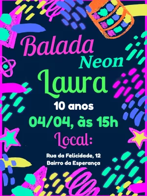Convite de Aniversário Balada Neon para Editar Online