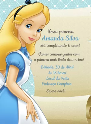 Convite Aniversário Alice no País das Maravilhas para Editar