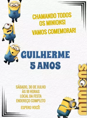 Convite de Aniversário Minions Editável Online