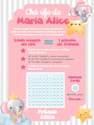 Chá Rifa Elefantinha Princesa Rosa para Editar Online
