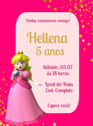 Convite Aniversário Princesa Peach para Editar Online