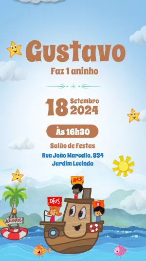 Convite Aniversário 3 Palavrinhas Barquinho para Editar