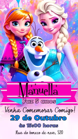 Convite Aniversário Frozen com Elsa e Anna para Editar Online