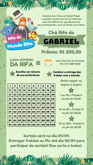 Convite Chá Rifa Mundo Bita Safari para Editar Online
