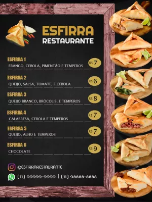 Cardápio de Esfirra Estilo Lousa para Editar Online