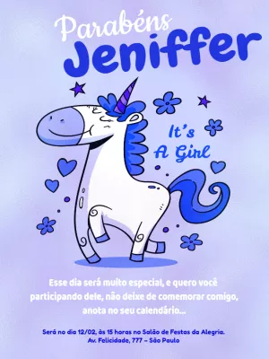 Convite de Aniversário Unicórnio Azul para Editar Online