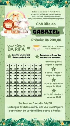 Convite Chá Rifa Safari com Animais para Editar Online