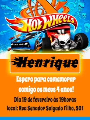 Convite de Aniversário Hot Wheels para Editar Online