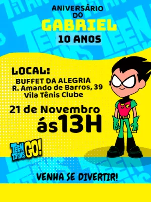 Convite Aniversário Robin Jovens Titãs para Editar Online