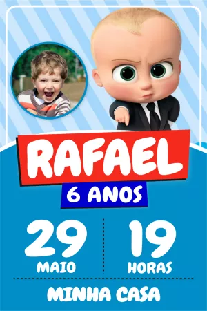 Convite Aniversário Poderoso Chefinho com Foto para Editar