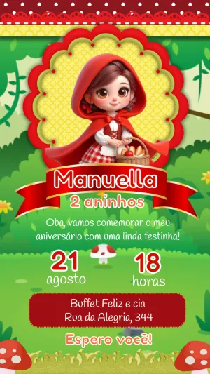 Convite Aniversário Chapeuzinho Vermelho para Editar Online