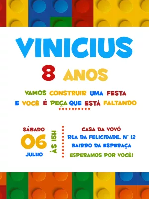 Convite Aniversário Blocos de Montar para Editar Online