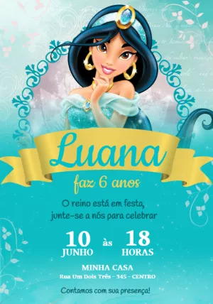 Convite Aniversário Princesa Jasmine para Editar Online