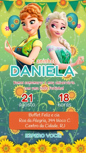 Convite de Aniversário Frozen Fever Girassol Editável Online