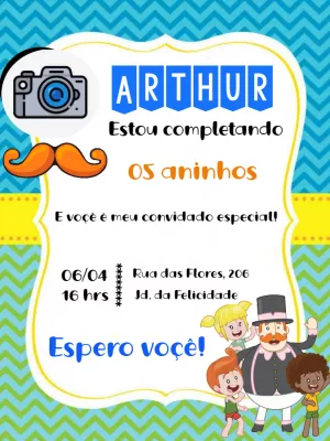 Convite Aniversário Mundo Bita com Foto para Editar Online