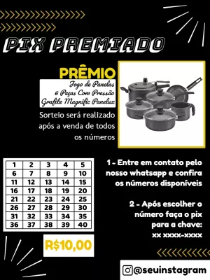 Arte Editável de Rifa Pix Premiado para Personalizar Online