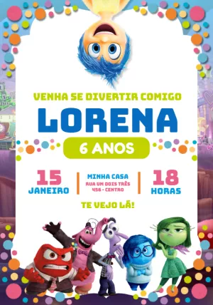 Convite Aniversário Divertida Mente com Personagens para Editar