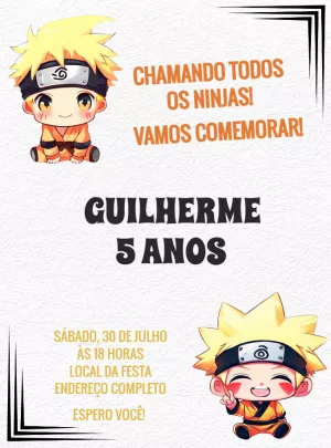 Convite Aniversário Naruto Chibi para Editar Online