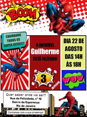 Convite Aniversário Homem Aranha para Editar Online