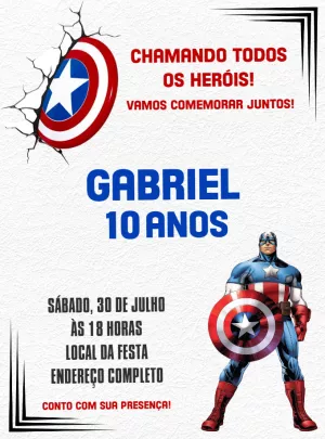 Convite Aniversário Capitão América para Editar Online