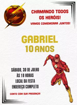 Convite de Aniversário Flash Super-Herói para Editar Online