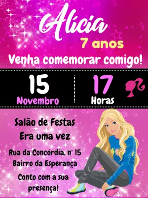 Invitación de cumpleaños Barbie – Estático – Pedro Henrique