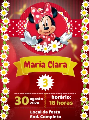 Convite de Aniversário Minnie Vermelha para Editar Online