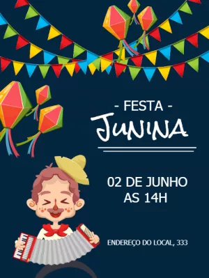 Convite Festa Junina com Sanfoneiro e Bandeirinhas para Editar