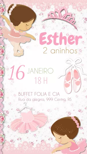 Convite Aniversário Bailarina Delicada para Editar Online