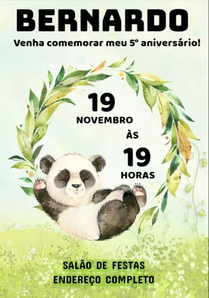Convite de Aniversário Panda Fofo para Editar Online