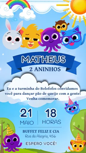 Convite Aniversário Bolofofos com Personagens para Editar