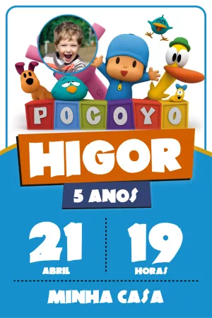 Convite Aniversário Pocoyo com Foto para Editar Online