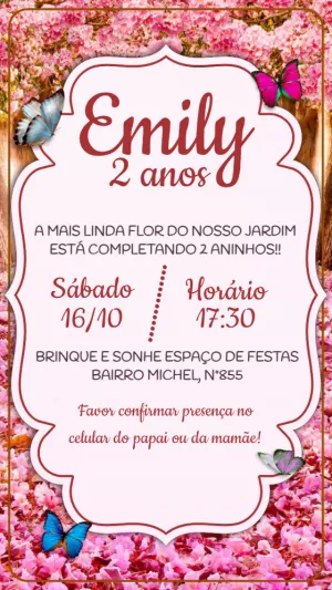 Convite Aniversário Jardim das Borboletas para Editar Online