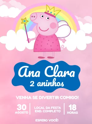 Convite de Aniversário Peppa Pig Fada para Editar Online