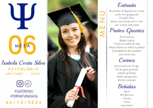 Menu de Formatura Psicologia com Foto para Editar Online