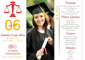 Menu de Formatura Direito com Foto para Editar Online