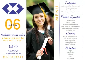Menu de Formatura com Foto e Logo para Editar Online