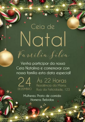Convite Ceia de Natal Elegante com Luzes para Editar Online