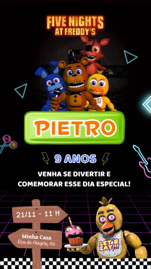Convite de Aniversário Five Nights at Freddy's para Editar