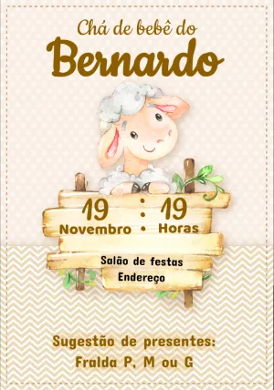 Convite Chá de Bebê Ovelhinha para Editar Online