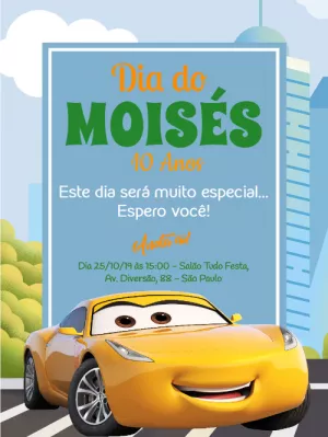 Convite de Aniversário Carros Cruz Ramirez para Editar Online