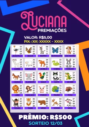 Rifa Jogo do Bicho com Animais Editável Online para Imprimir